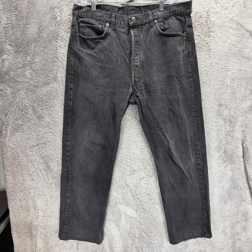 Vintage Levis 501 Jeans Mens Black Made In USA Button Fly Straight Fits 34x28